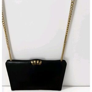 Salvatore Ferragamo Chain Strap Shoulder Bag Leather Black Gold Tone